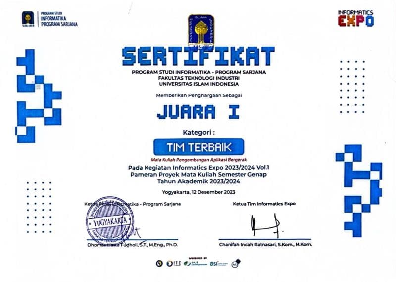 1st Winner of Informatic Expo 2023/2024: Mobile App Development