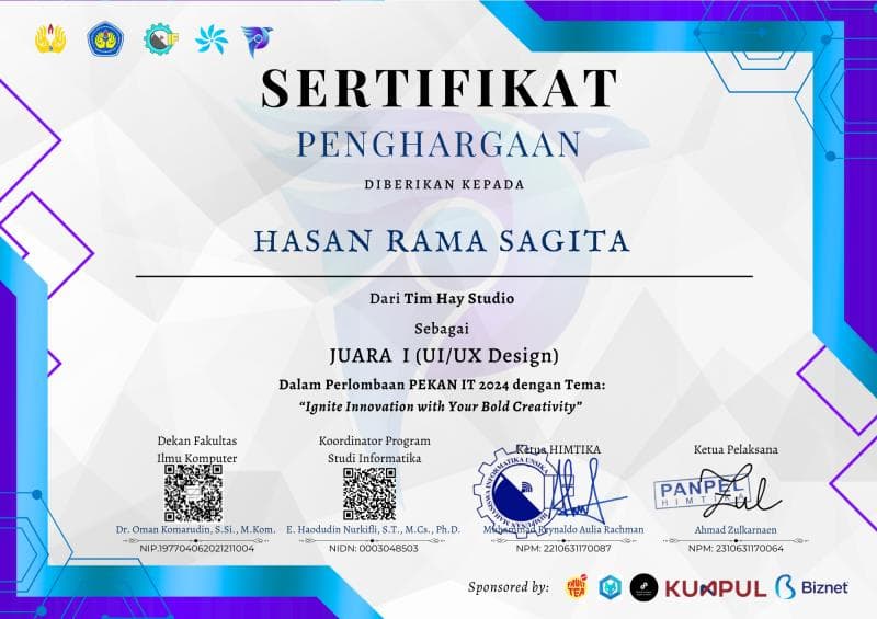 1st Winner of PEKAN IT 2024: UI/UX Design