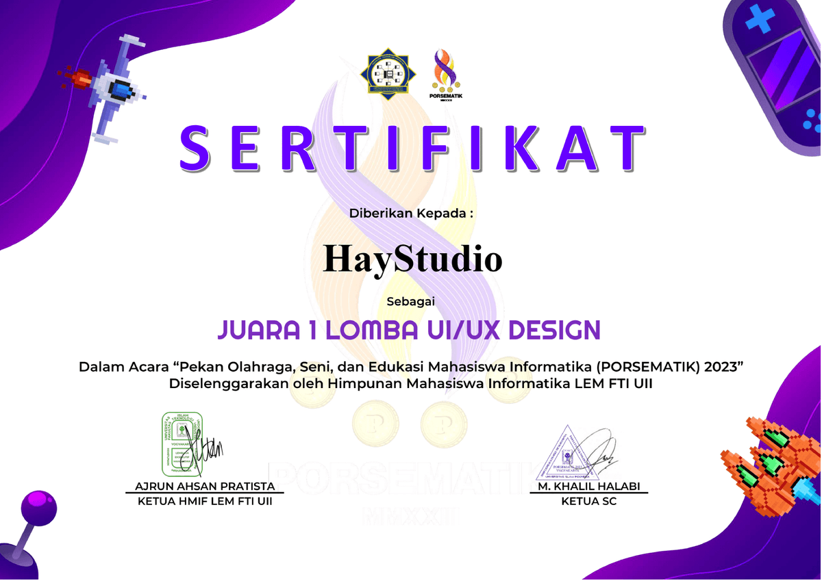 1st Winner of PORSEMATIK 2023: UI/UX Competition